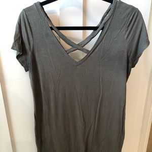 Olive maternity shirt with front and back detail